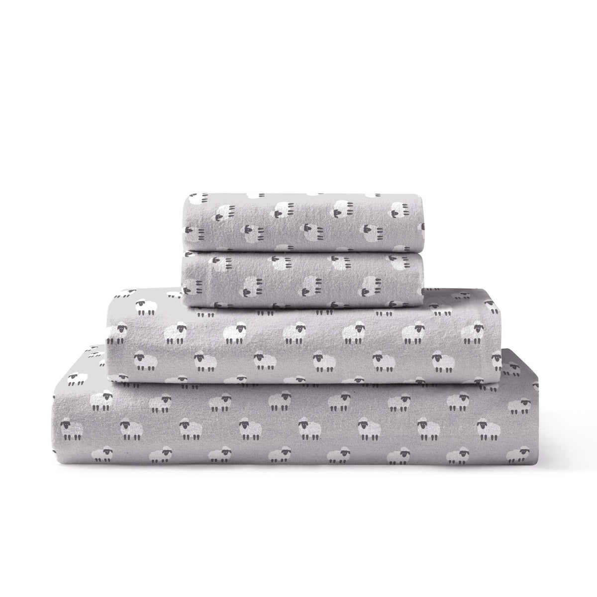 Brielle Home Flannel Sheet Set Cotton Soft Warm & Cozy Modern Chic With Elastic Deep Pockets, Queen, Sheep Light Grey