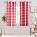 Jubilantex Red White Buffalo Check Semi Sheer Curtain Panels Gingham Plaid Textured Curtains Drapery,Farmhouse Grommet Window Dr