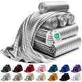 Decolure Striped Satin Sheet Queen Set 6Pc - Luxurious Silk Feel Sheets Queen - All-Season Satin Silky Soft Queen Size Satin Bed