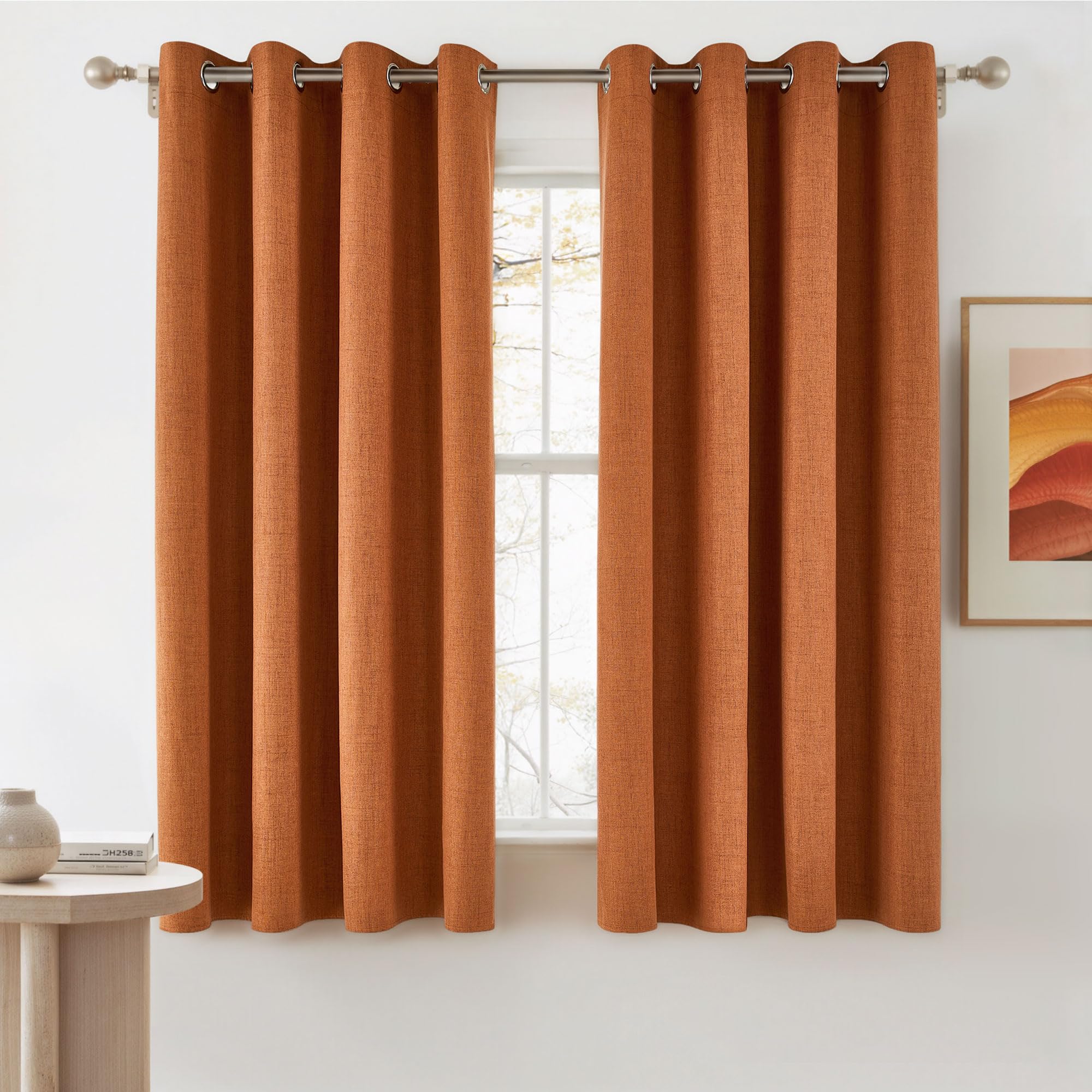 NICETOWN 100% Absolutely Blackout Linen Curtains with Thermal Insulated Liner, Terracotta, 52 Wide, 2 Panels, 63 inches Long Dra