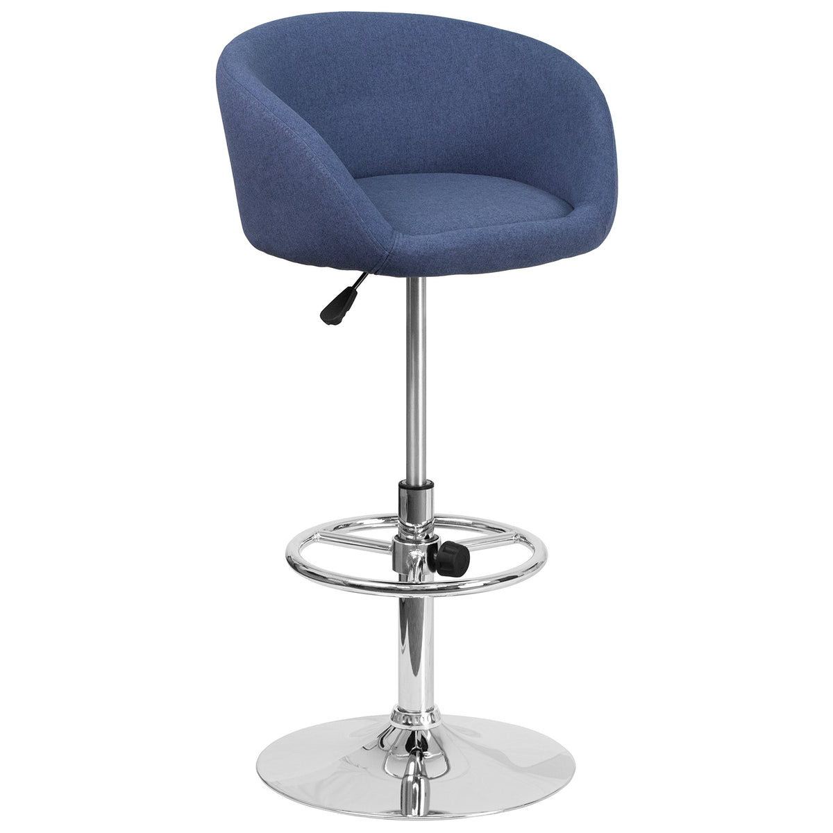 Flash Furniture Luis Contemporary Blue Fabric Adjustable Height Barstool With Barrel Back And Chrome Base