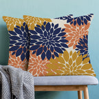 Navy Blue Summer Outdoor Pillow Covers 18X18 Inch Set Of 2 Mustard Yellow Coral Dahlia Floral Decor Throw Pillows Modern Geometr