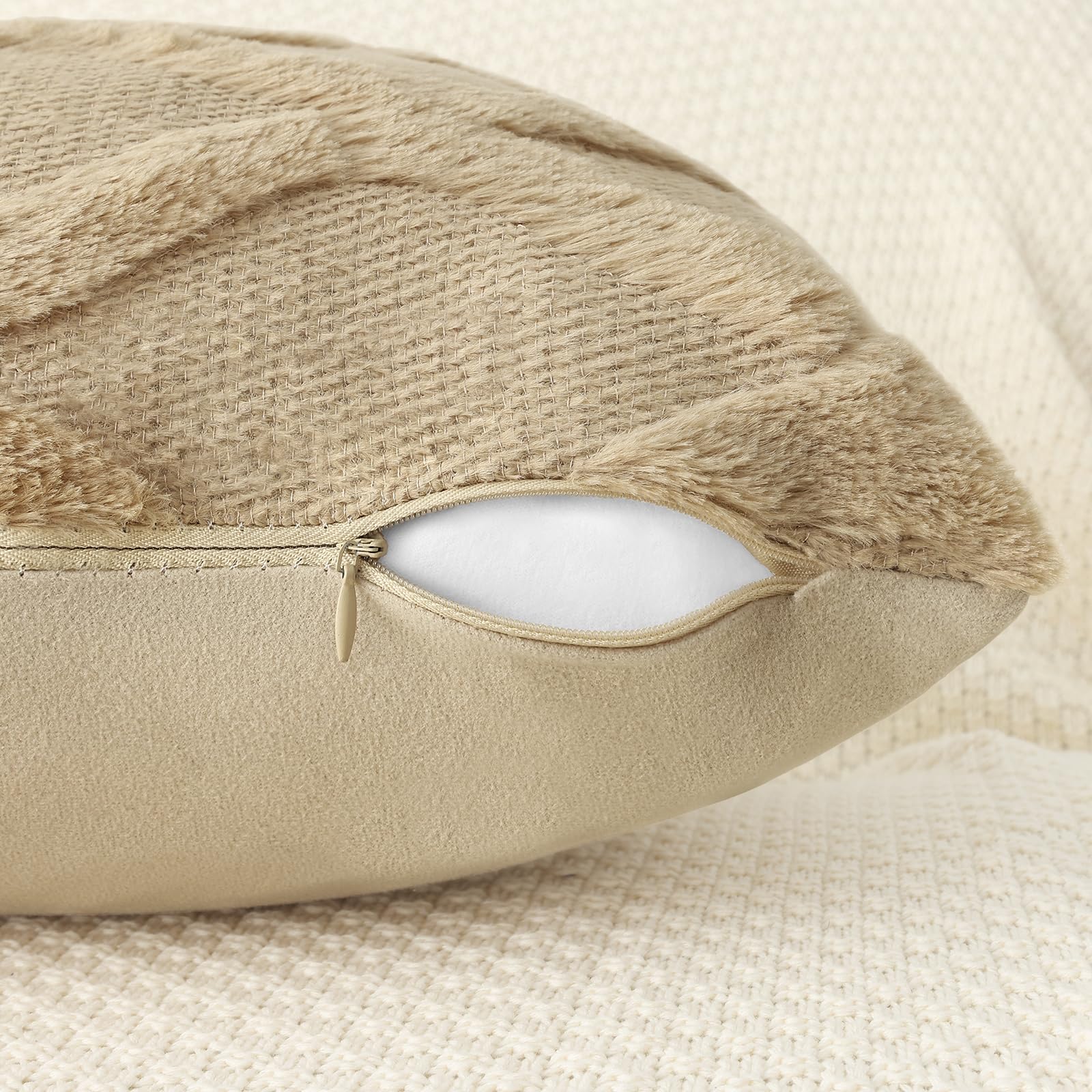 Decoruhome Throw Pillow Covers 24X24 Inch Set Of 2, Soft Plush Faux Fur Wool Khaki Couch Pillow Covers, Decorative Pillow Cases For Bed Sofa Living Room Home Decor