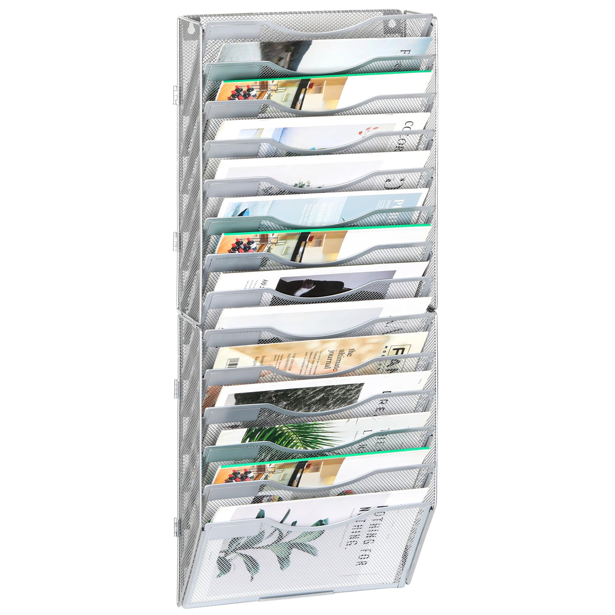 Easypag Hanging File Organizer With 14 Pockets - Mesh Metal Wall Mounted Mail Organizer, Wall File Holder For Office Letter Size