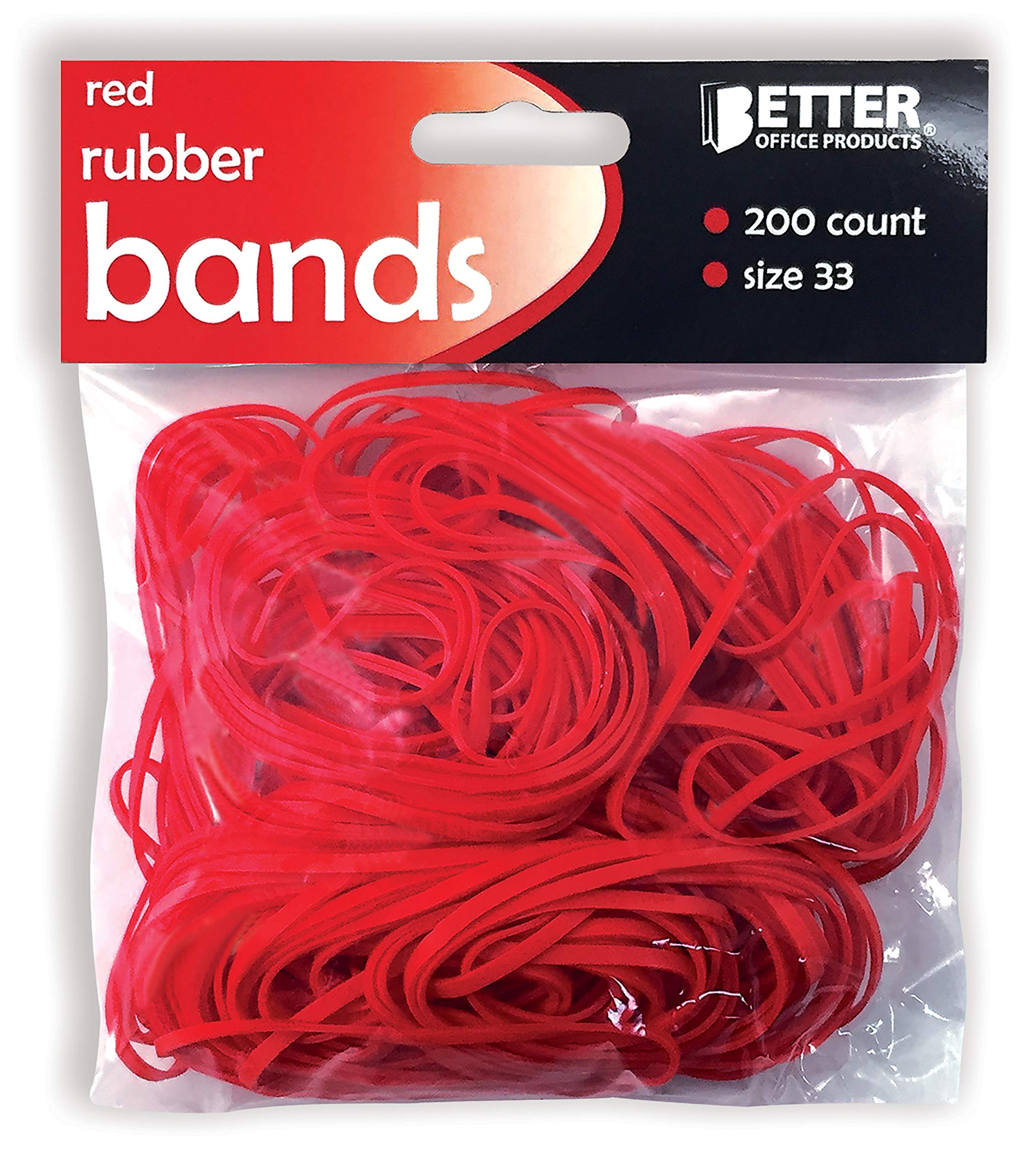 Better Office Products 200 Bright Red Rubber Bands, Size 33, 200/Bag