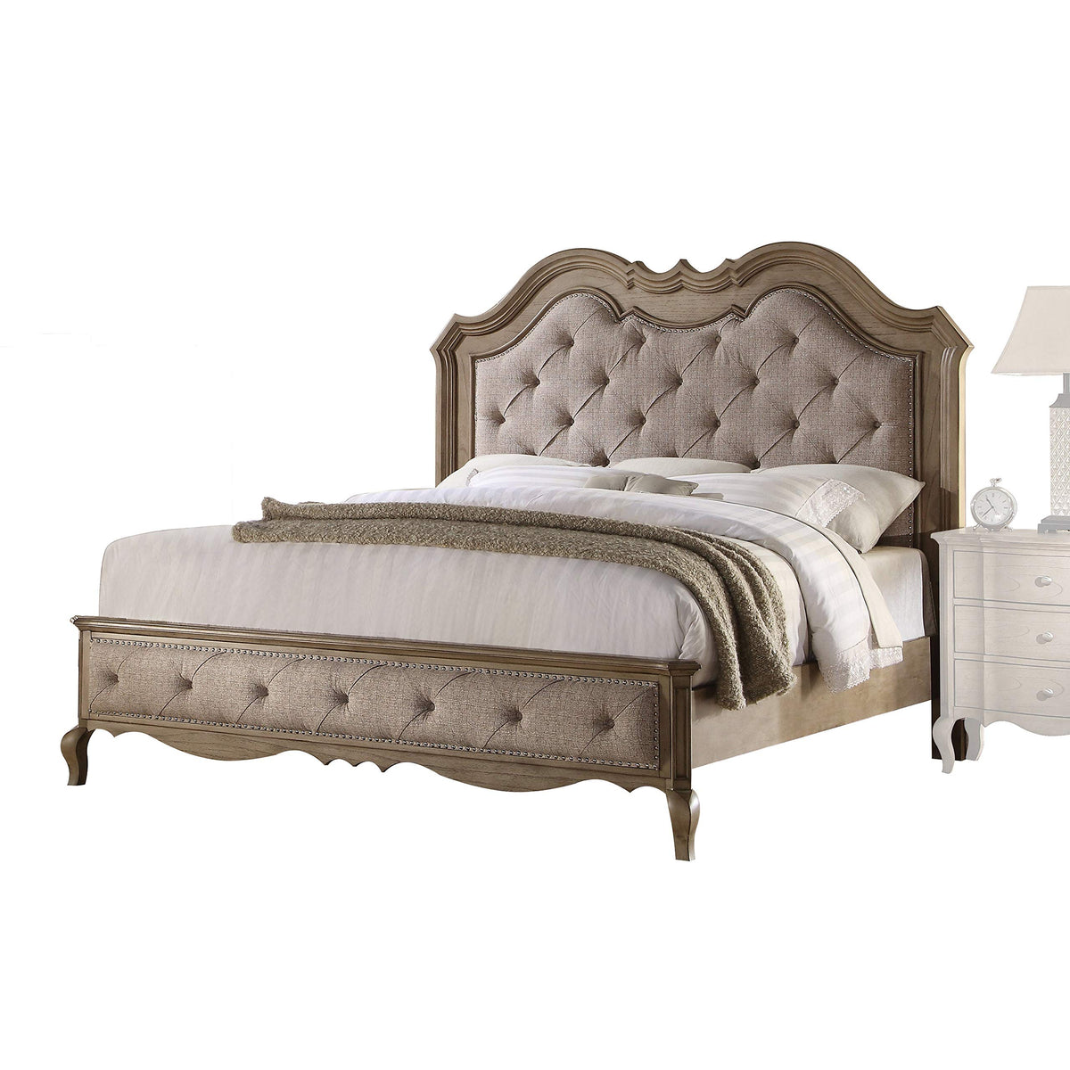 ACME Chelmsford Eastern King Bed - 26047EK - Beige Fabric & Antique Taupe