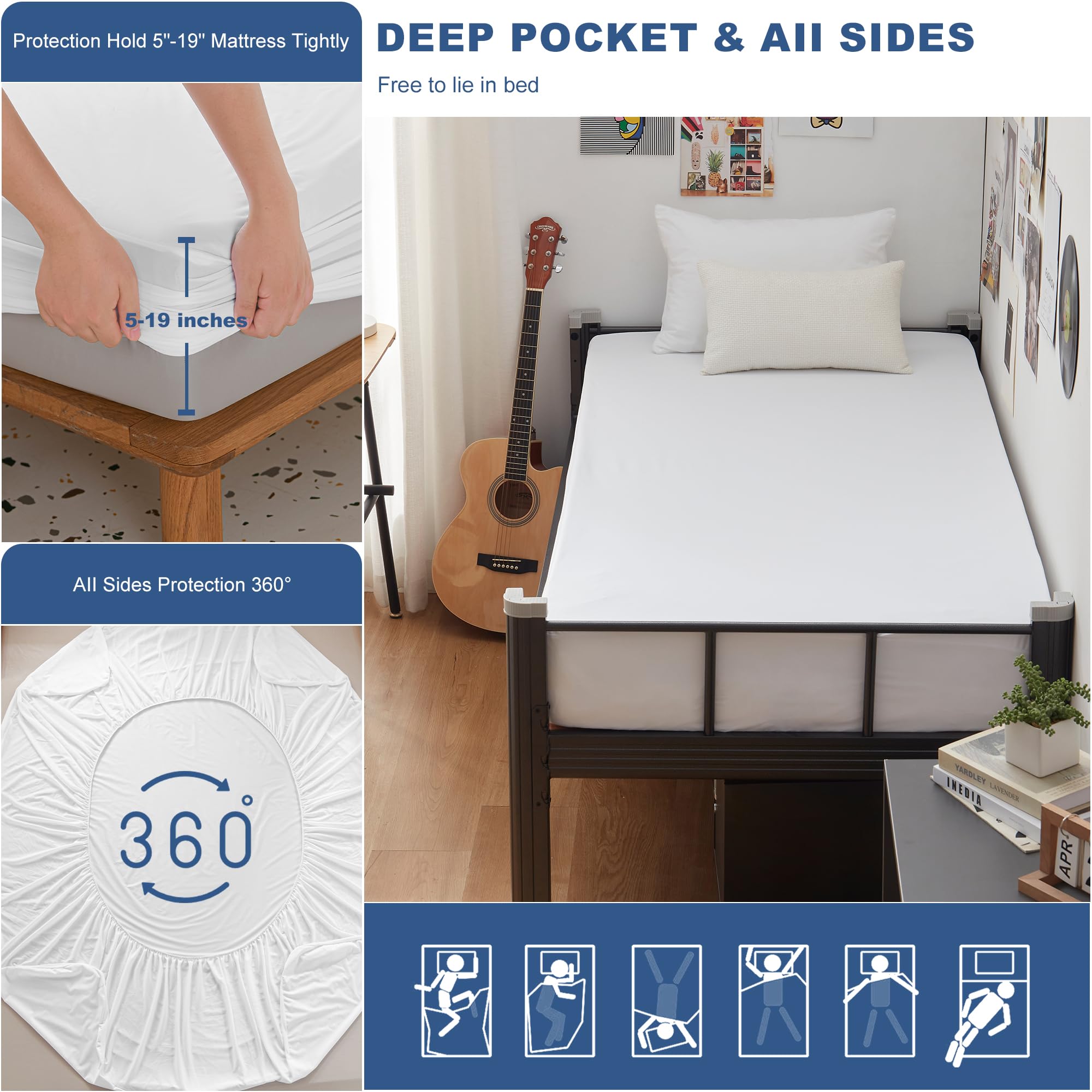 Grt Twin Xl Waterproof Mattress Protector, 80'' X 39'', White, 1 Pack - Machine Washable, Vinyl-Free, Oeko-Tex Certified