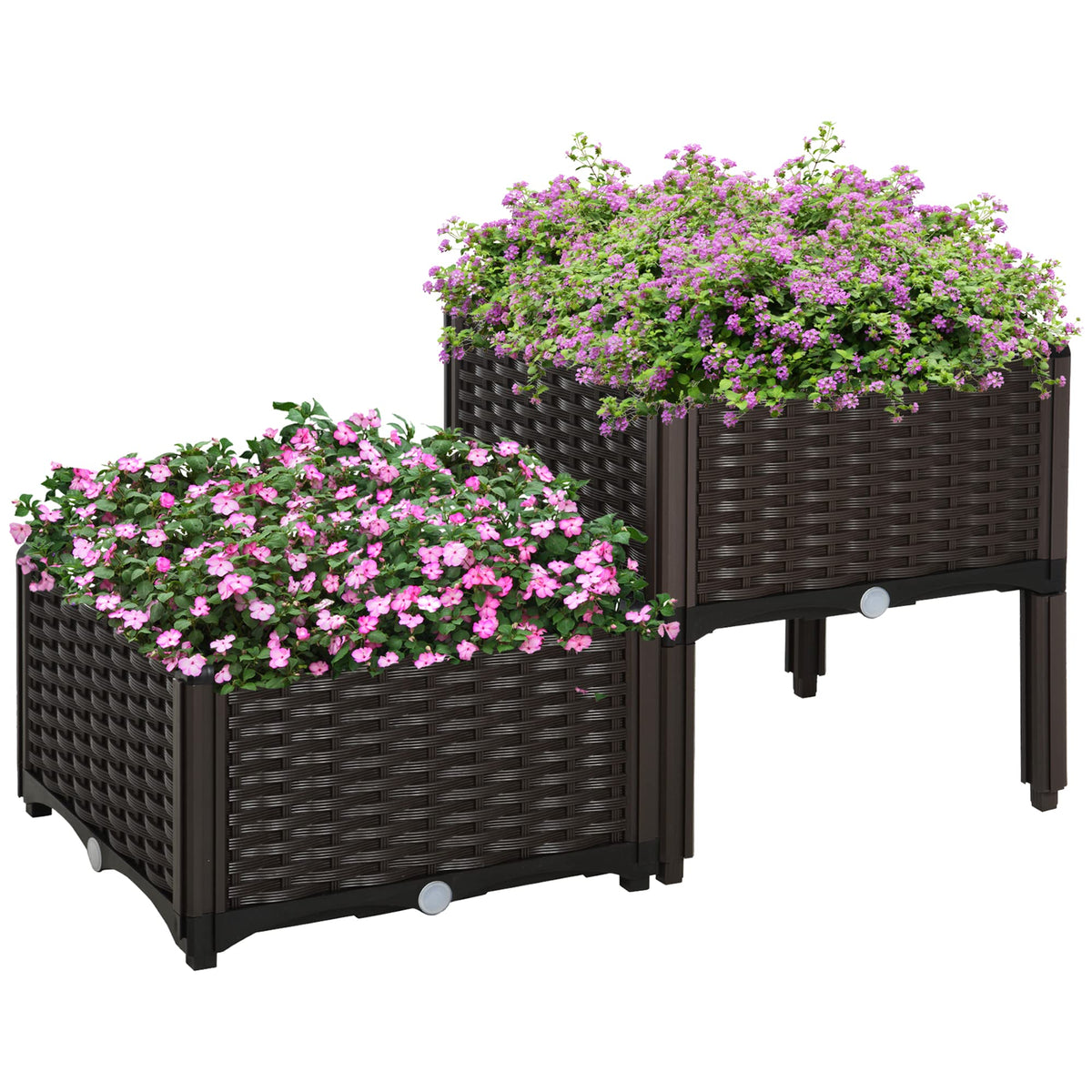 Outsunny 2 Piece Raised Garden Bed With Legs, Self-Watering Planter Box Raised Bed To Grow Flowers, Herbs & Vegetables, Brown