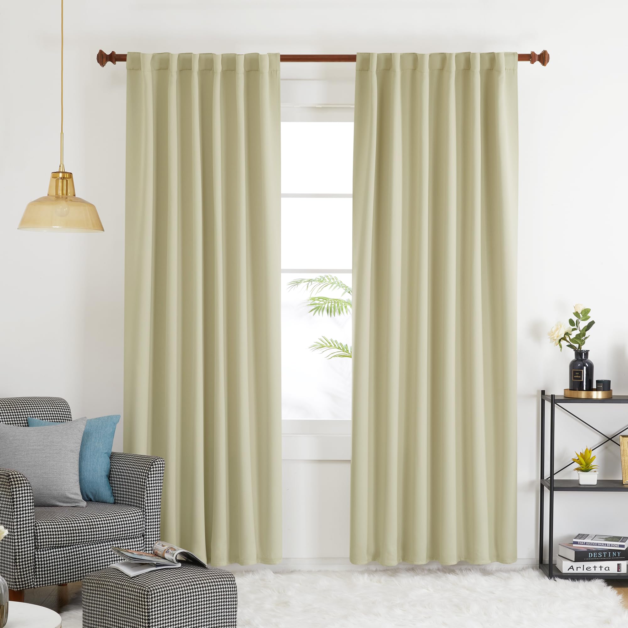 Deconovo Solid Blackout Curtains, Thermal Insulated Room Darkening Curtain - Rod Pocket And Back Tab Blackout Curtains For Bedroom, 52X84 Inch, Beige, 2 Panels