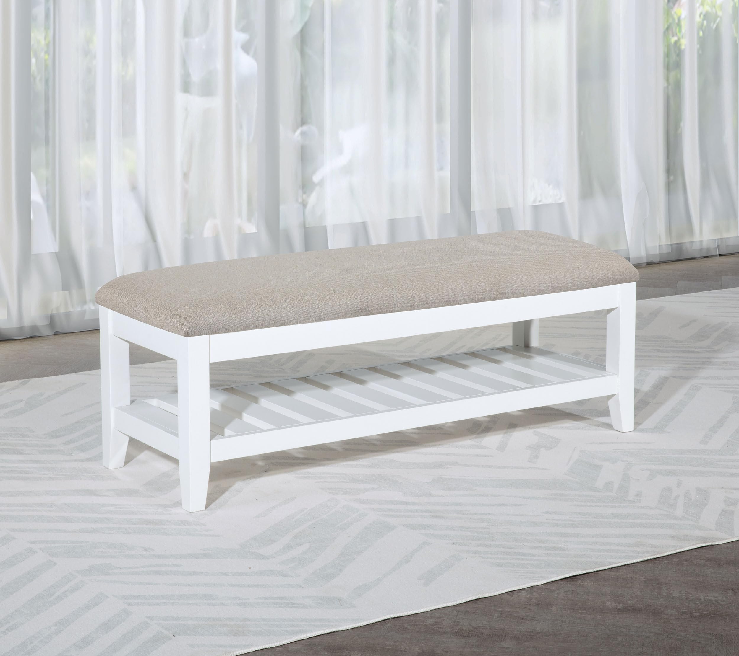 Coaster Home Furnishings Bexhill Upholstered Rectangular Bench with Shelf White
