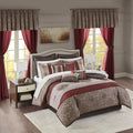 Madison Park Essentials Delaney 24-Piece Room In A Bag Comforter Set-Satin Jacquard, All Season Luxury Bedding, Sheets, Decorative Pillows And Curtains, Valance, King(104'X92'), Medallion Red