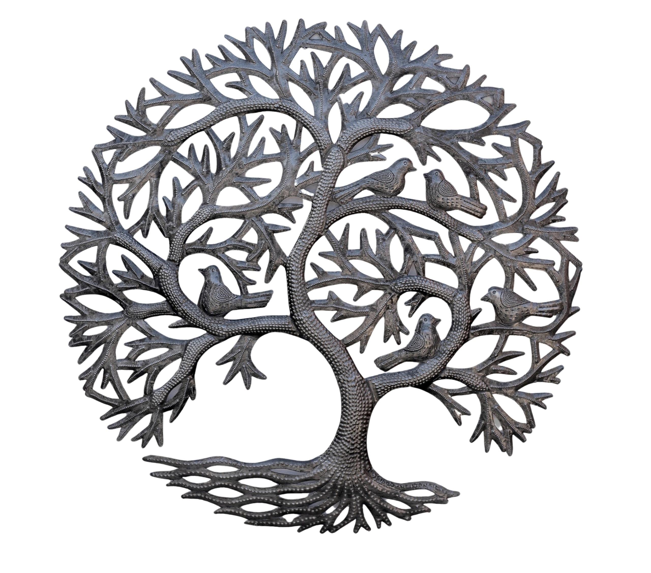 Its Cactus Haitian Tree of Life Wall Decor, Global Art Made in Haiti, Oil Drum Metal Craft with Birds, Decoration for Kitchen o