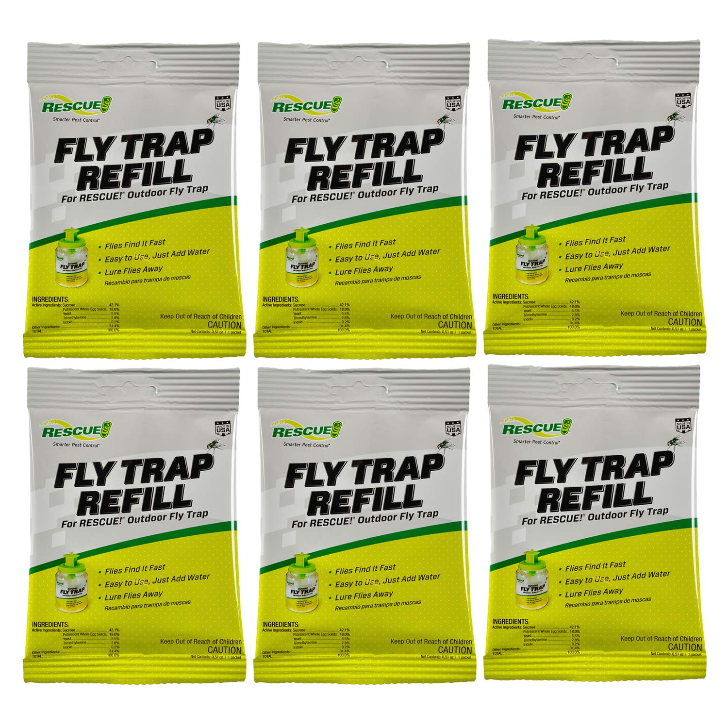 Rescue! Reusable Fly Trap Refill - Outdoor Use - 6 Pack
