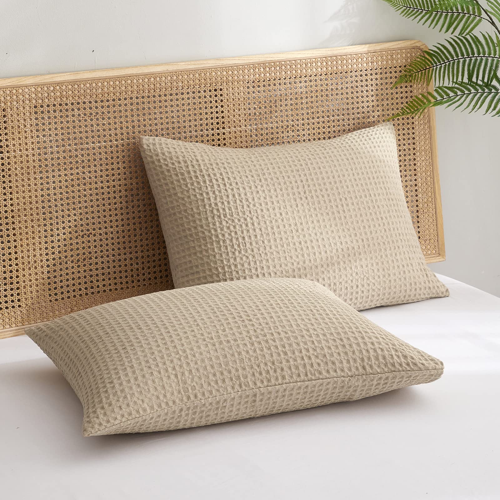 Phf Ultra Soft Waffle Weave Pillowcases King Size 20' X 36' 2 Pack, No Insert, Breathable Skin-Friendly Pillow Shams, Decorative Waffle Weave Pillow Case Covers, Khaki