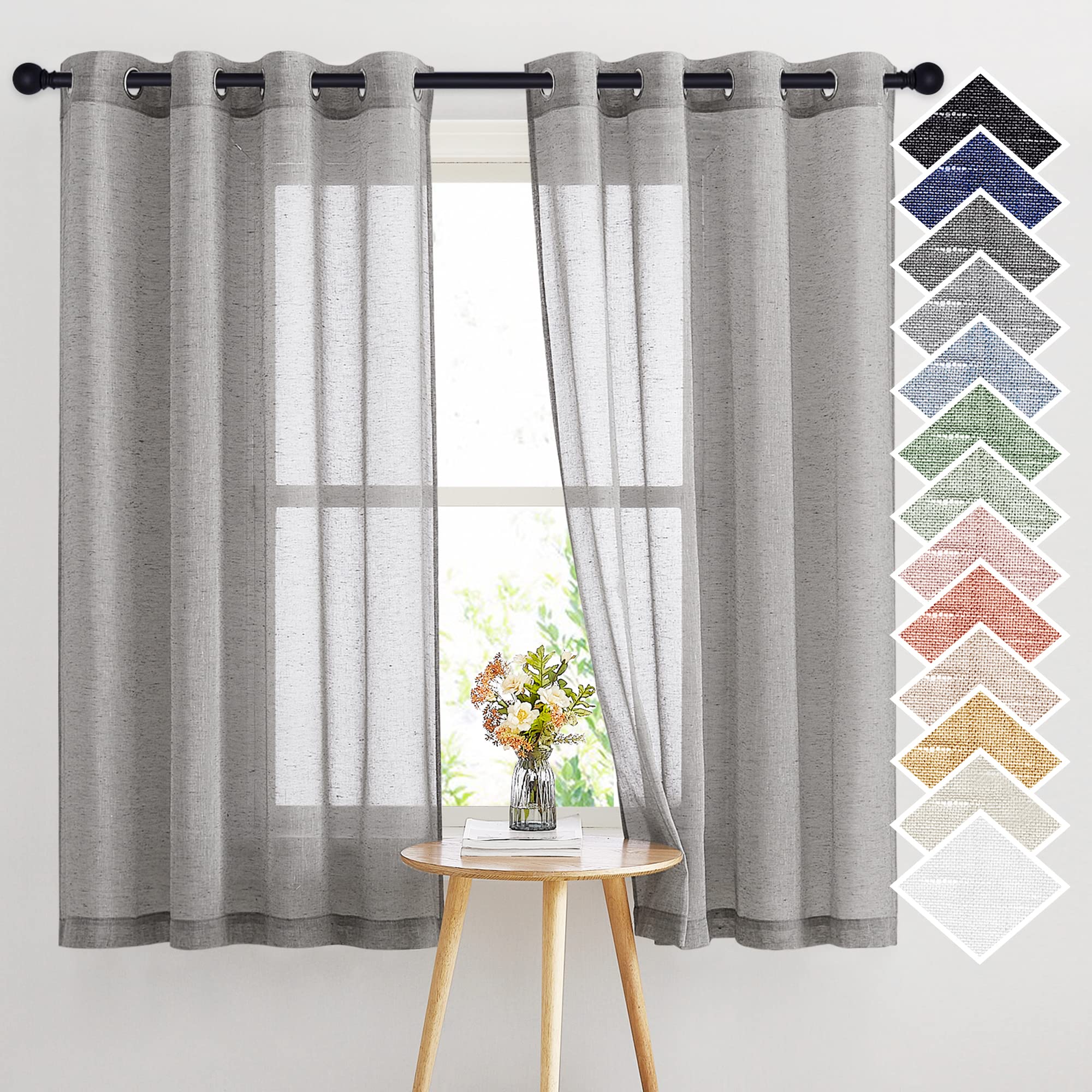 Nicetown Sheer Curtains Open Linen Blend For Window Decor, Grommet Natural Linen Flax Window Treatment Privacy With Light Filter