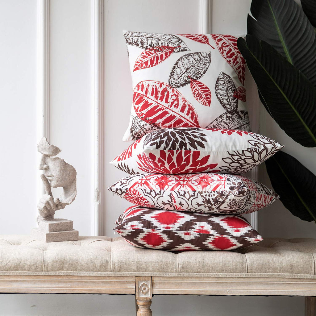 Phantoscope Set Of 4 New Living Series Decorative Throw Pillow Case Cushion Cover, Red, 18'' X 18'' Inches, 45Cm X 45Cm