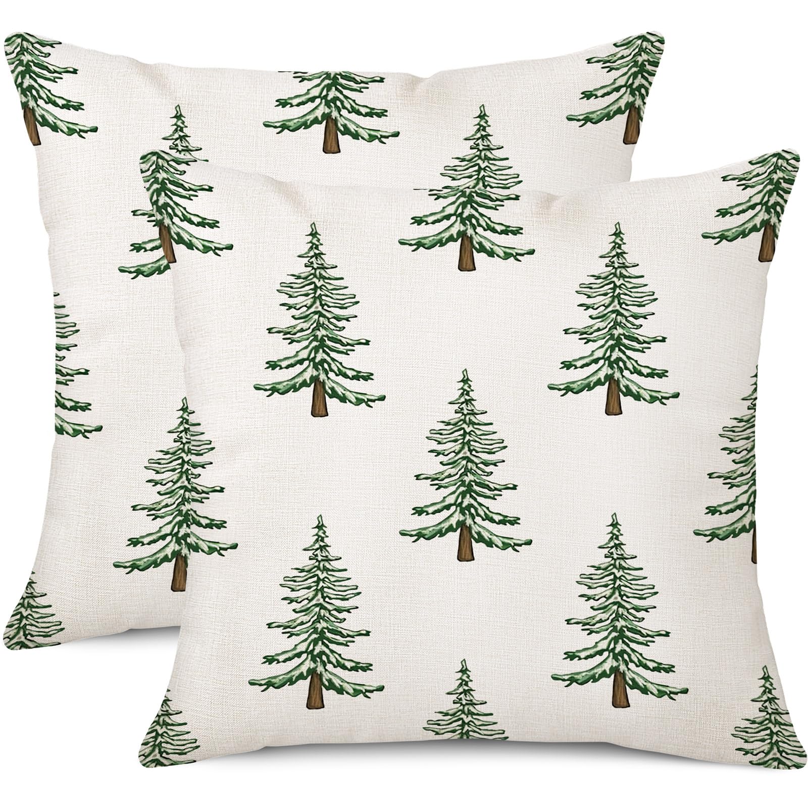 Coeufuedy Christmas Throw Pillow Covers 18 X 18 Inch Set Of 2 Christmas Trees Farmhouse Christmas Decorations Winter Holiday Dec