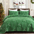 Grassix Christmas Velvet Quilt King Size - 3Pcs Quilt Set With Xmas Tree Reindeer Pattern, Soft Lightweight Christmas Bedspread