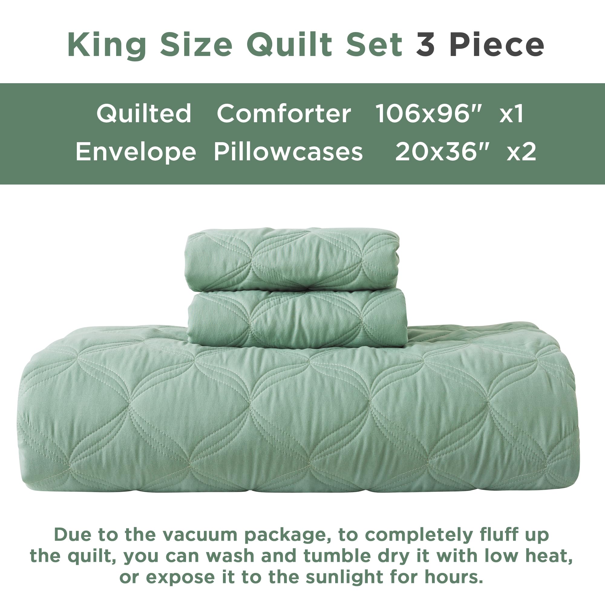 Litanika Sage Green King Size Quilt Bedding Set - Lightweight Summer Comforter Bedspreads & Coverlets - Boho Farmhouse Bedding C