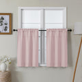 Lecloud Bessie Blush Pink Kitchen Curtains 30 Inch Length 2 Pcs, Faux Linen Textured Short Curtains for Small Windows, Light Fil