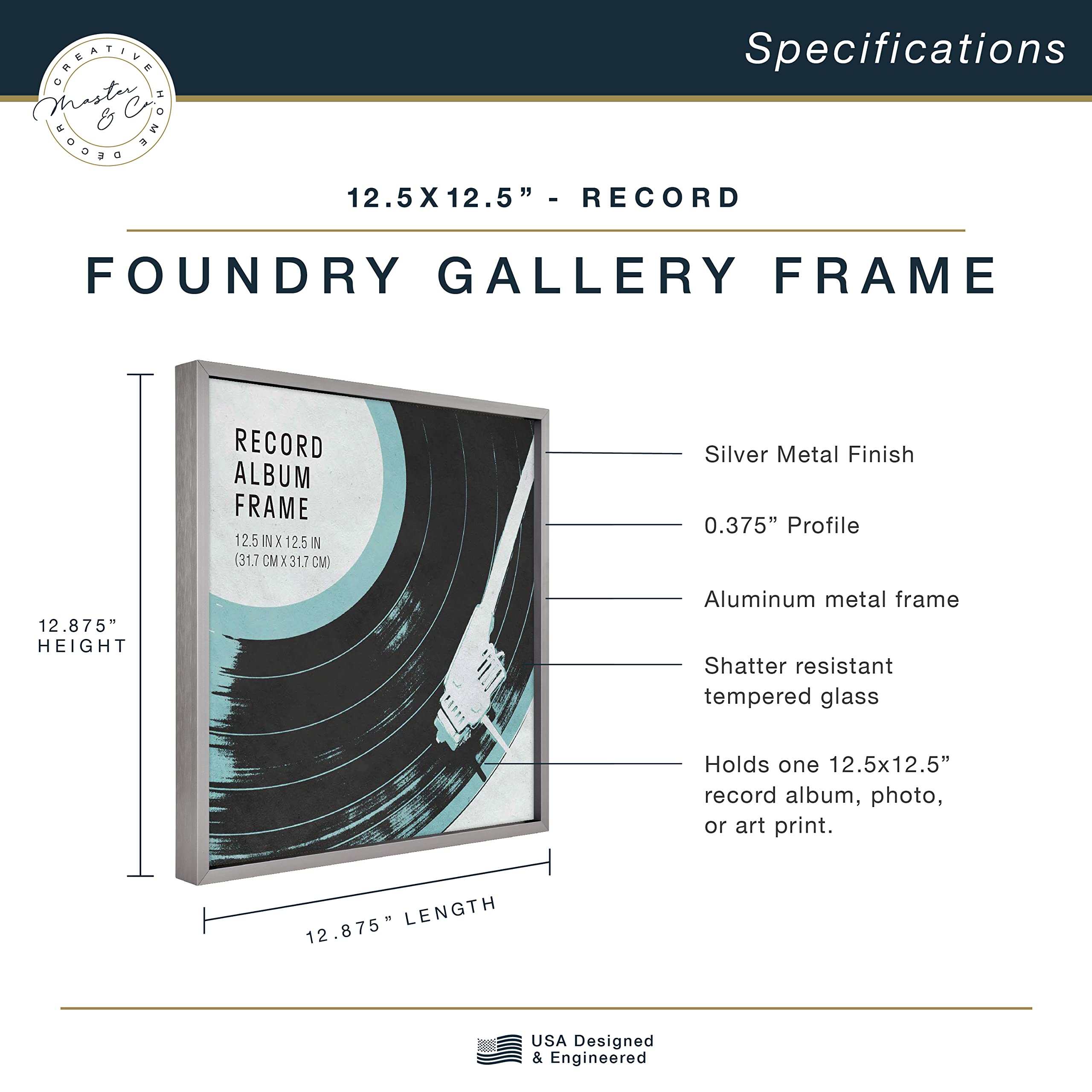 Mcs Master & Co. Foundry Metal Gallery Wall Frame, Dark Silver, 12.5 X 12.5 In Without Mat