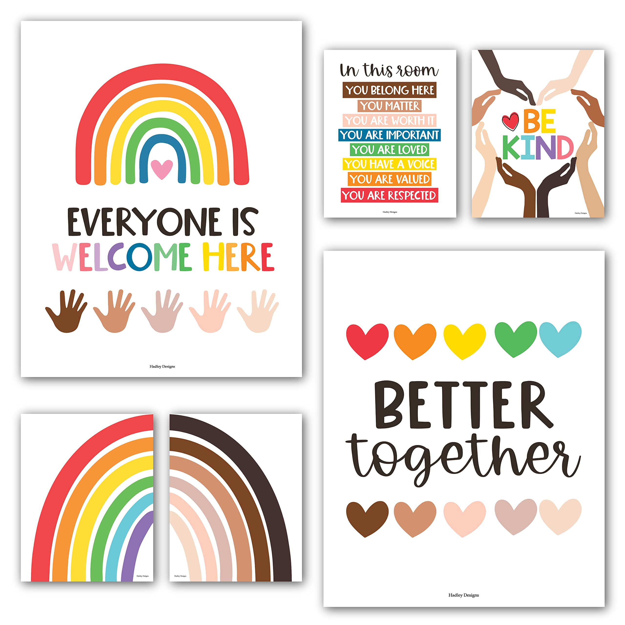 Hadley Designs 6 Rainbow Diversity Posters For Classroom, Everyone Is Welcome Here Sign, Safe Space Poster For Diversity Classro