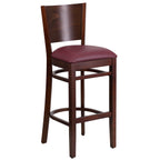 Flash Furniture Lacey Series Solid Back Walnut Wood Restaurant Barstool - Burgundy Vinyl Seat