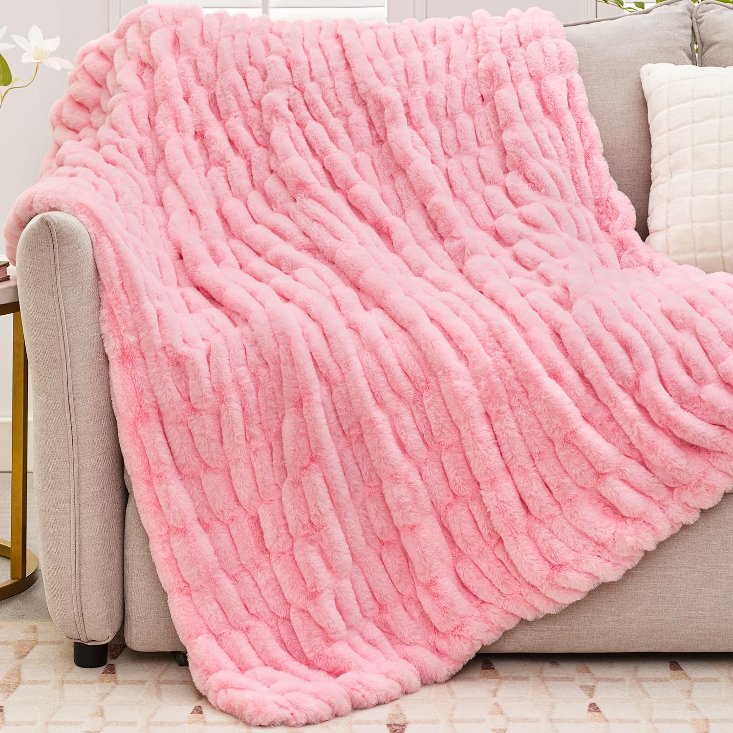 Tejoe Ultra-Soft Faux Rabbit Fur Twin Blanket 60'X80',Cosy Fuzzy & Plush Delight Blanket For Couch & Bed, Super Heavy Warm Flu