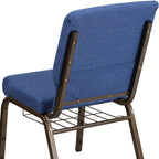 Flash Furniture Hercules Series 18.5''W Church Chair In Blue Fabric With Cup Book Rack - Gold Vein Frame