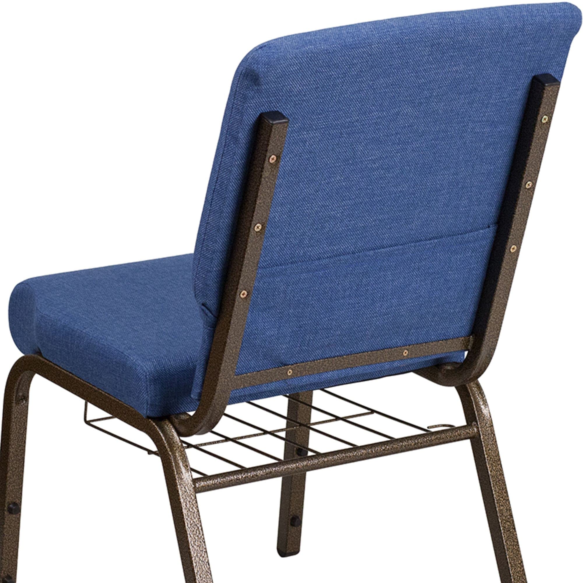 Flash Furniture Hercules Series 18.5''W Church Chair In Blue Fabric With Cup Book Rack - Gold Vein Frame