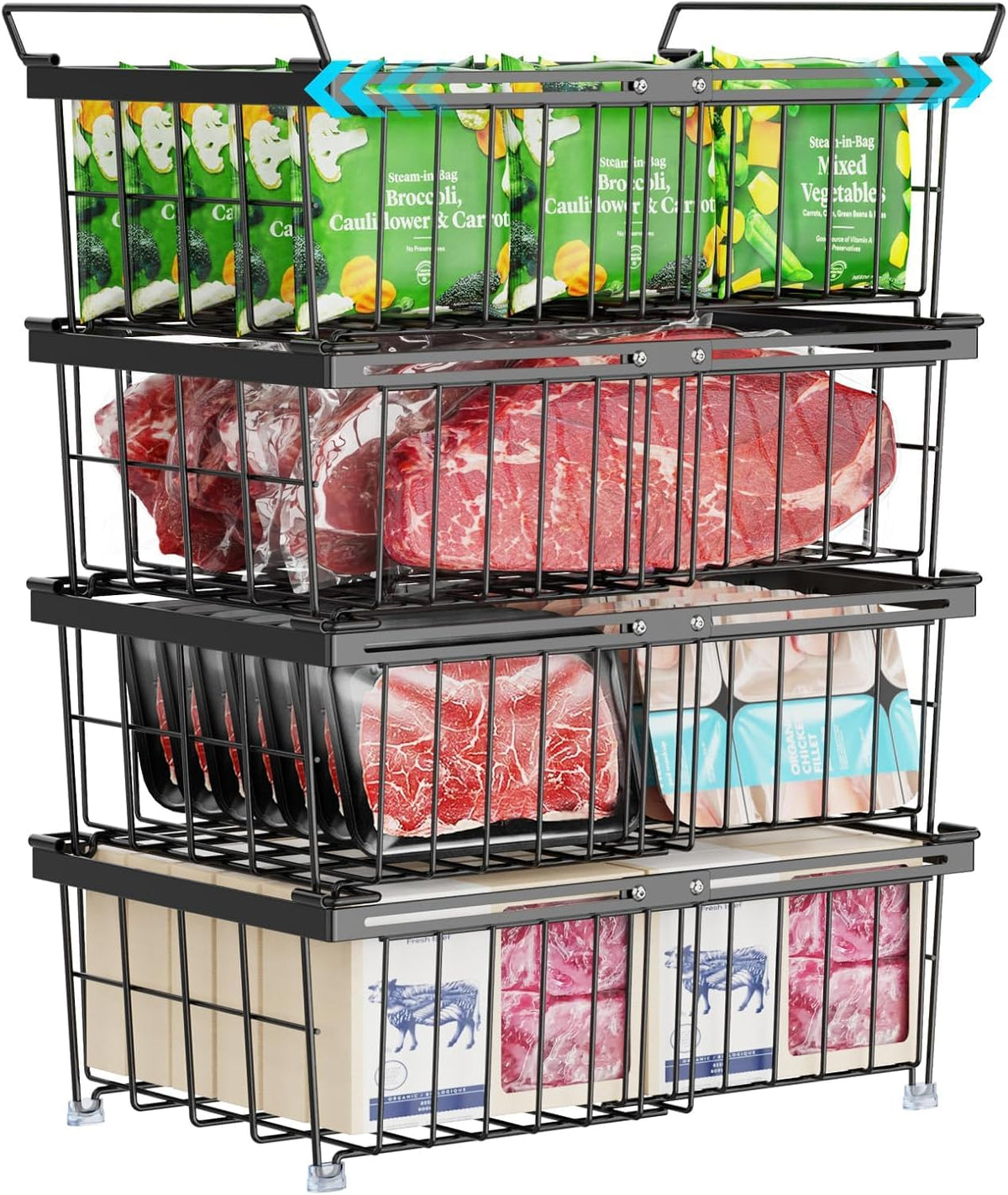 iSPECLE Deep Freezer Organizer Bins  Stackable Freezer Organizer Bins