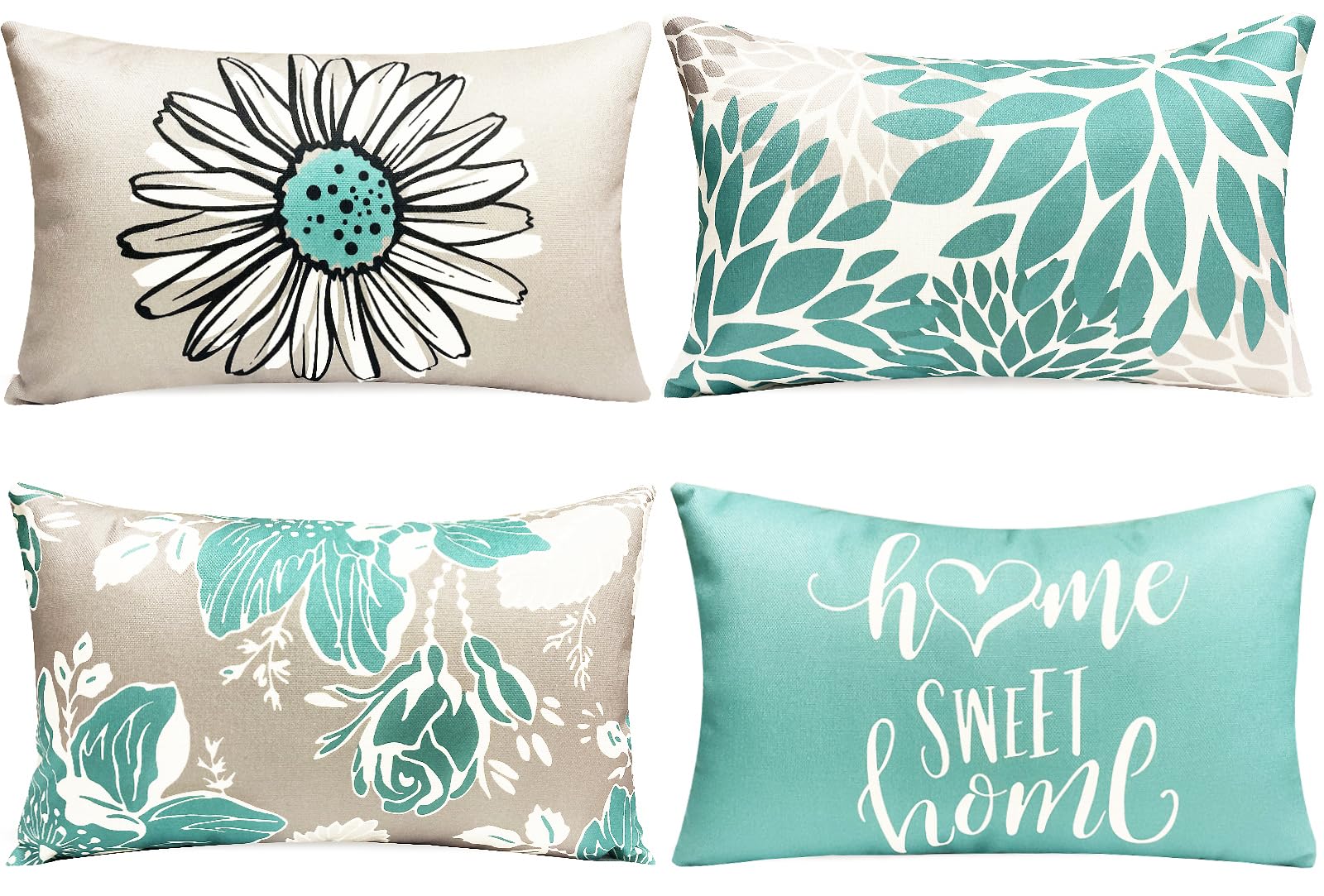 Rysmiyou Teal Linen Decorative Throw Pillow Covers 12X20 Pillow Covers For Couch Sofa Bed Living Room Set Of 4,Outdoor Pillow Co