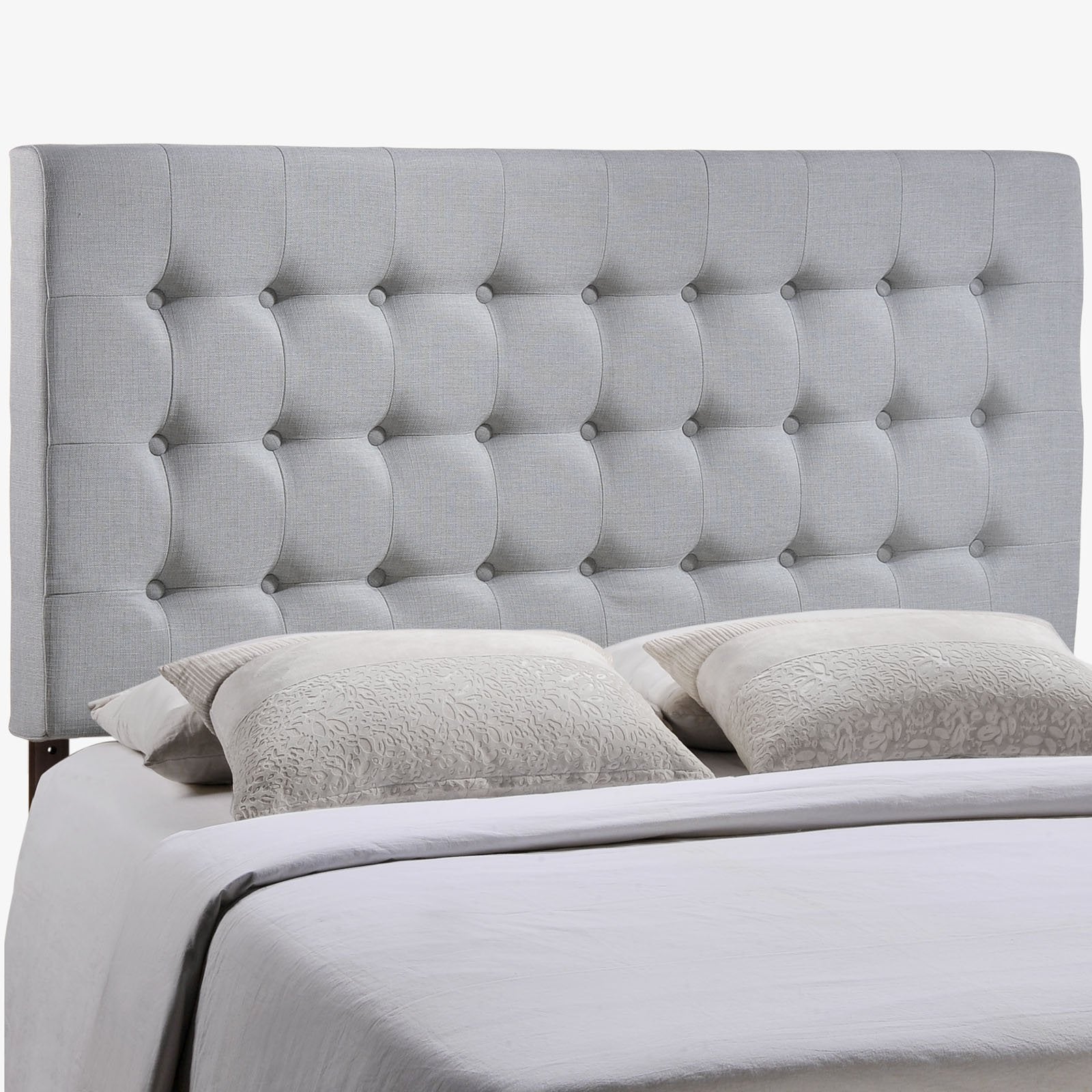 Modway Tinble Tufted Button Linen Fabric Upholstered Queen Headboard in Gray