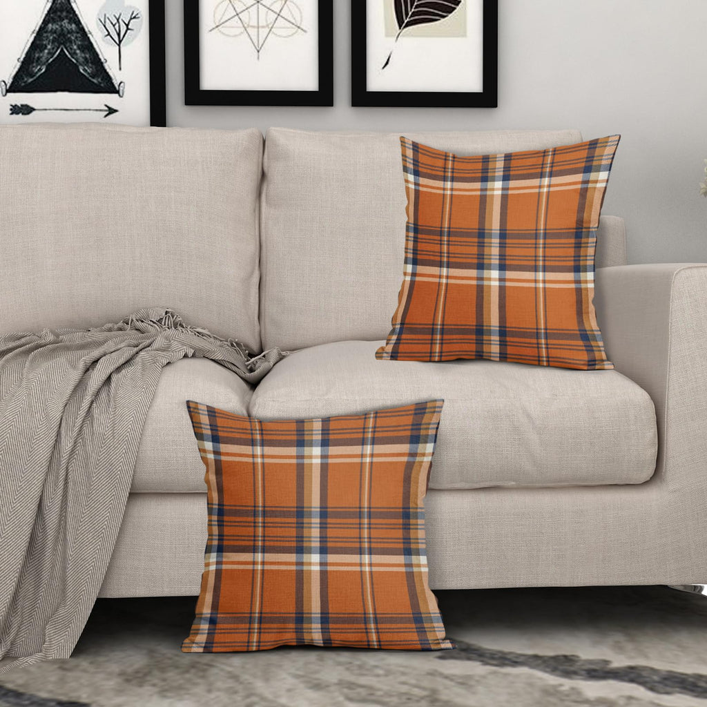 Fall Plaid Pillow Covers 16X16 Set Of 2 Orange Blue Buffalo Plaid Tartan Print Autumn Themed Decorative Throw Pillows Outdoor Pi