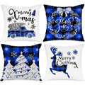 Lanpn Christmas Throw Pillow Covers 16X16 Set Of 4, Decorative Holiday Farmhouse Merry Xmas 16 X 16 Buffalo Check Plaid Cushion
