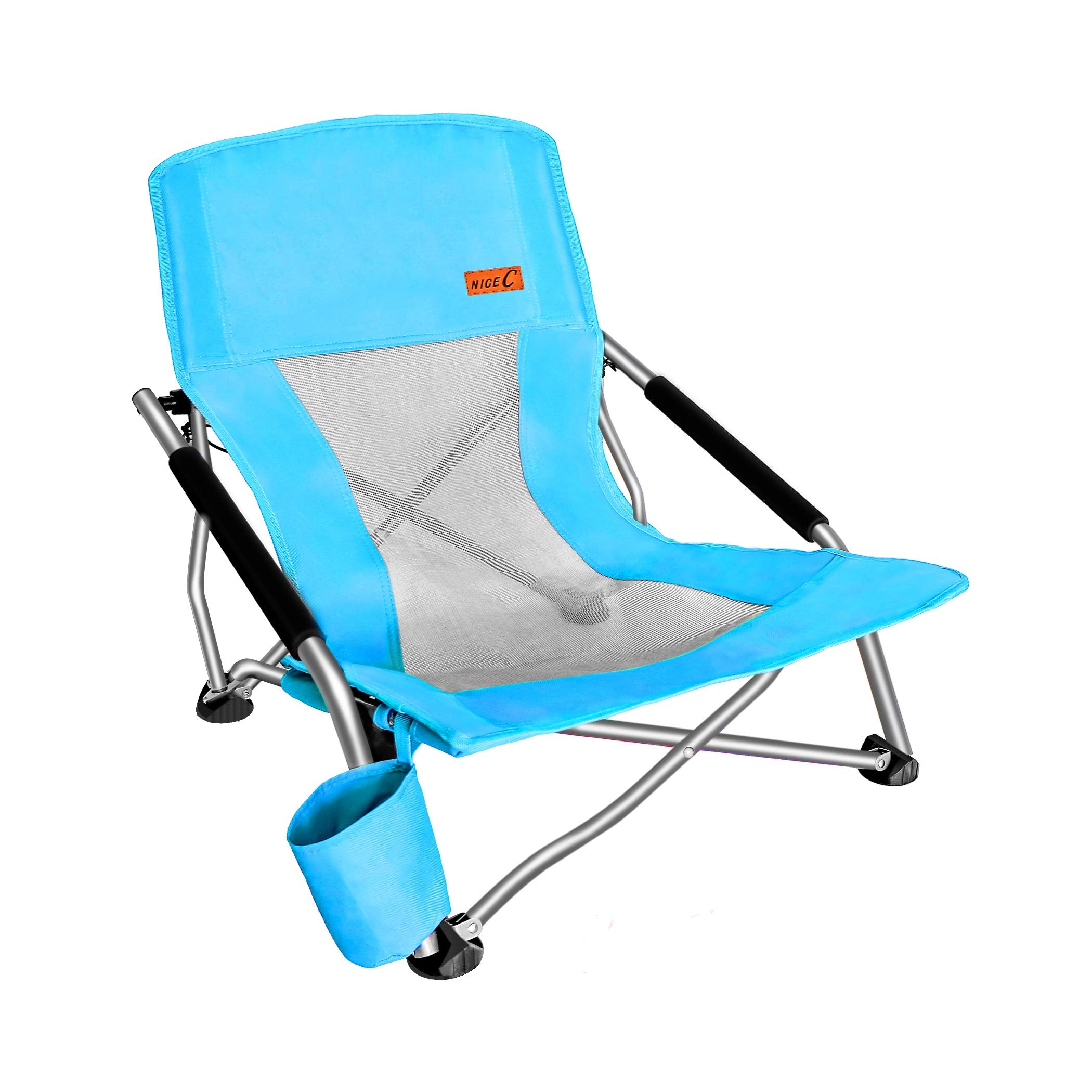 Nice C Low Beach Camping Folding Chair, Ultralight Backpacking Chair with Cup Holder & Carry Bag Compact & Heavy Duty Outdoor, C