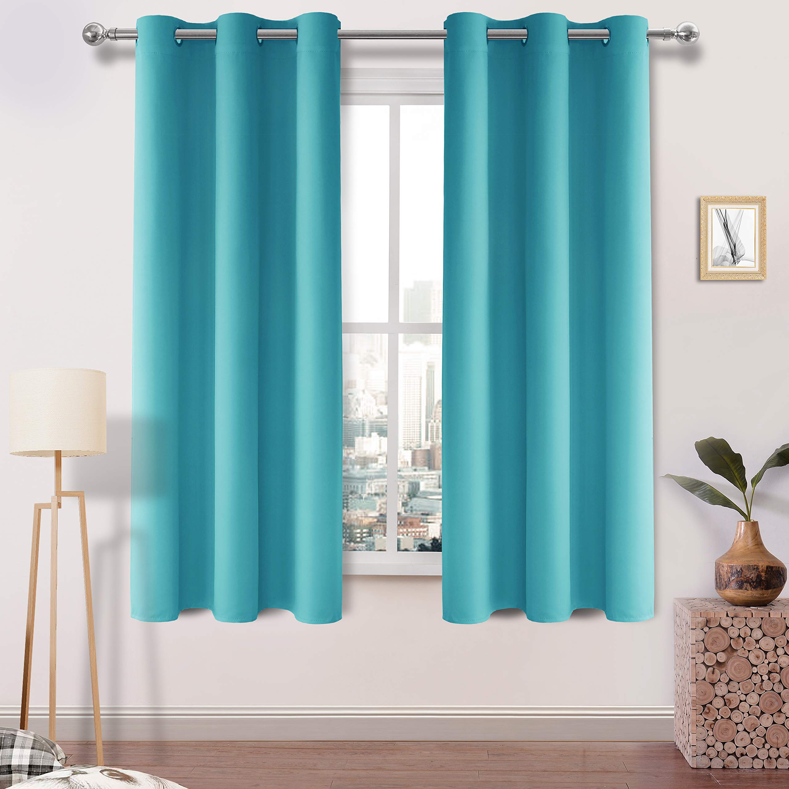 Dwcn Room Darkening Blackout Curtains For Bedroom Thermal Insulated Window Curtain 38 X 63 Inch Length, Turquoise, 2 Panels