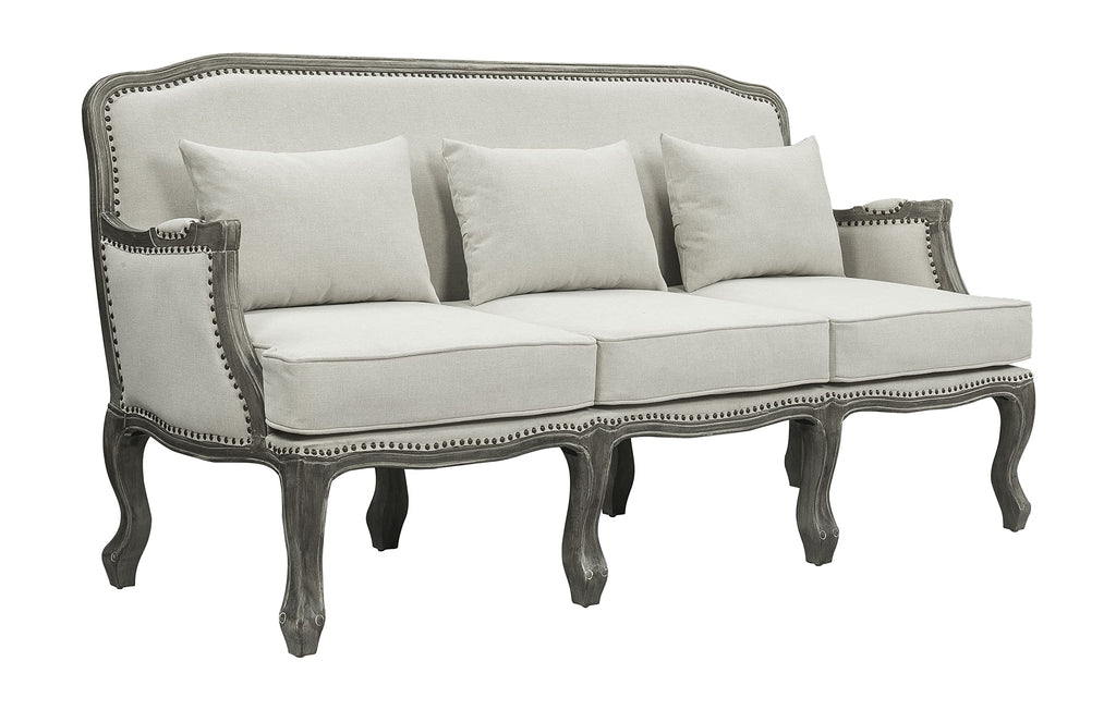 Acme Furniture Upholstered Sofa with Nailhead Trim, Cream and Brown