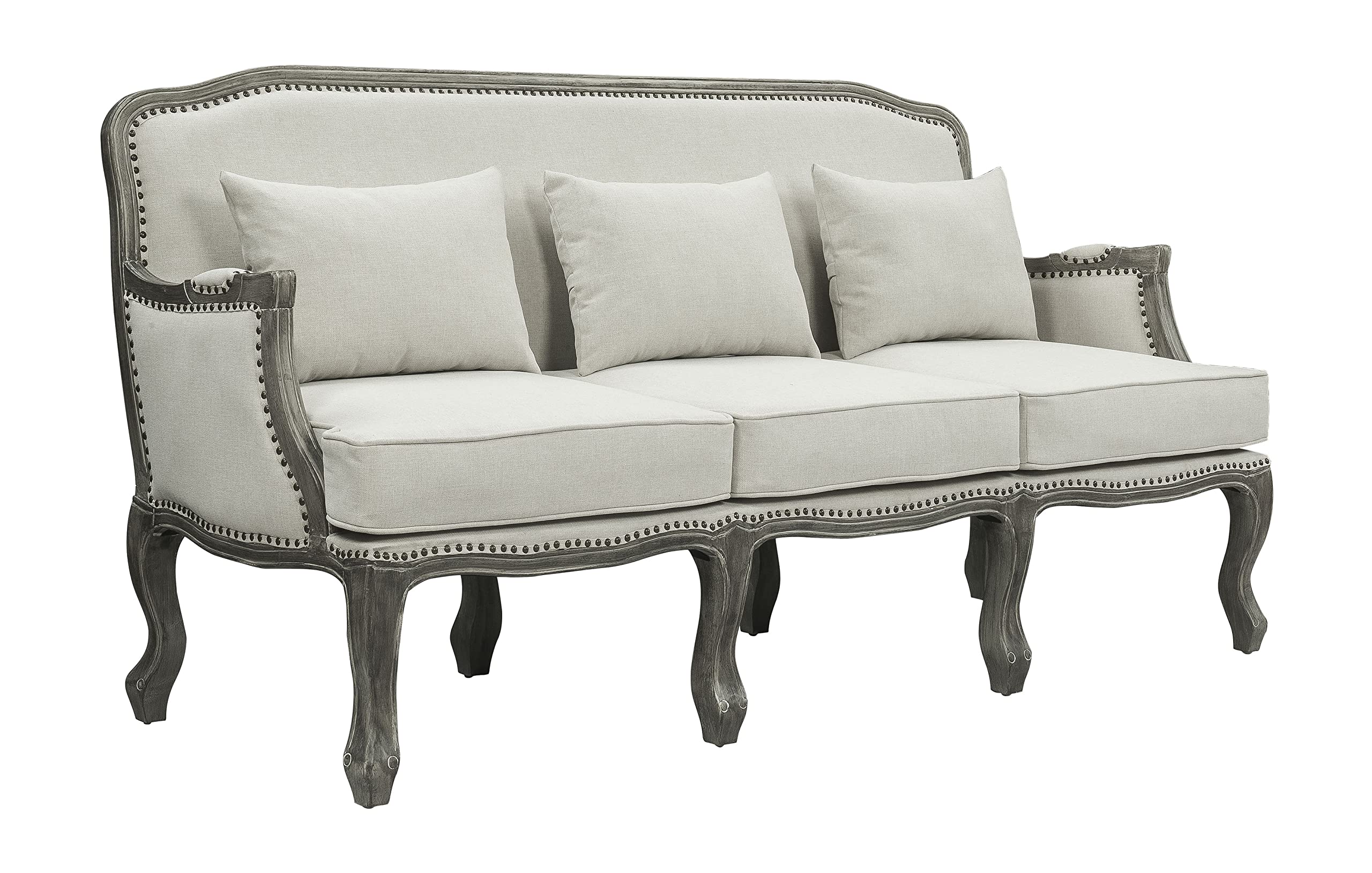 Acme Furniture Upholstered Sofa with Nailhead Trim, Cream and Brown