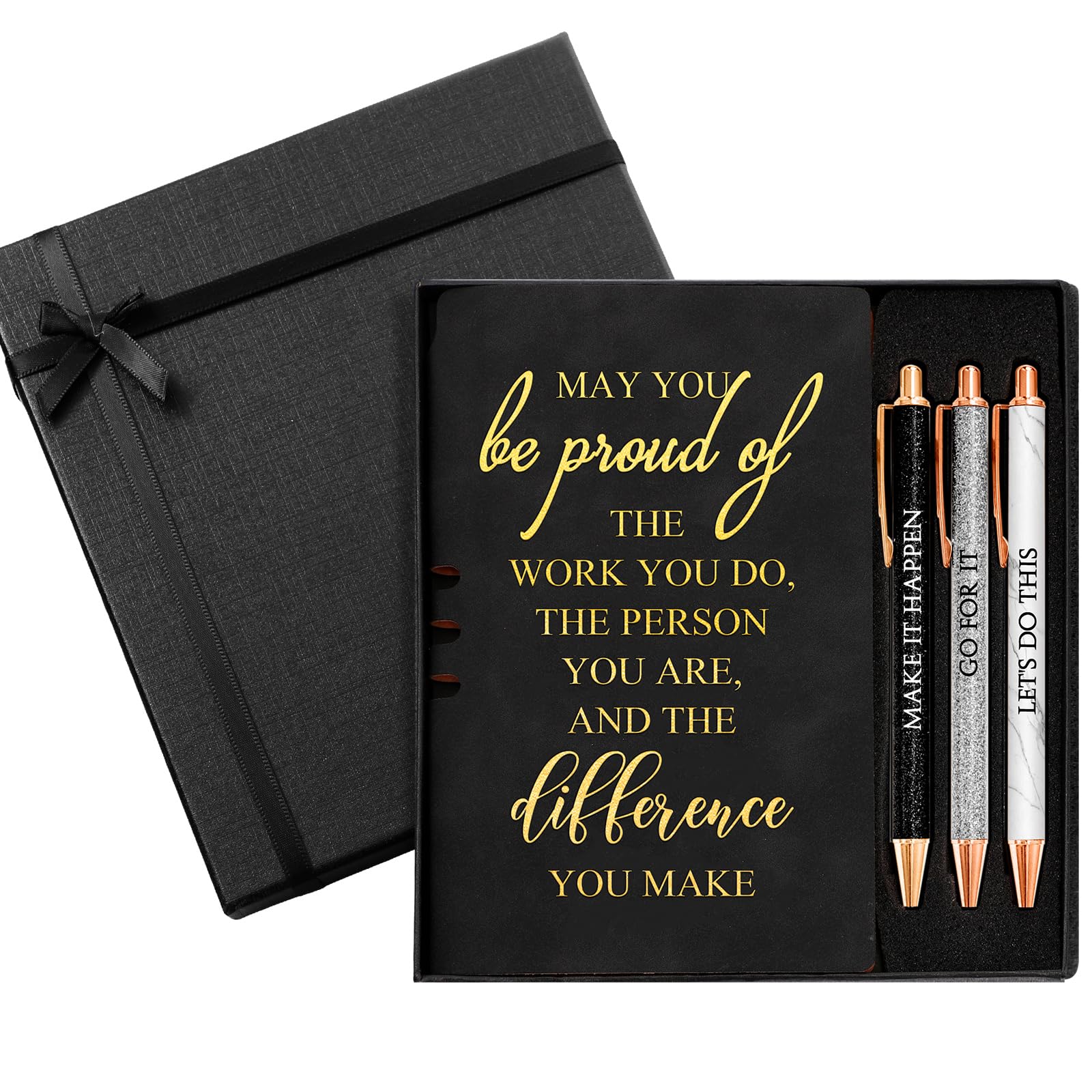 Resurhang 5 Pcs Employee Appreciation Gift Christmas Leather Journal Notebook 3 Ballpoint Pens with Box Thank You for Nurse Medi