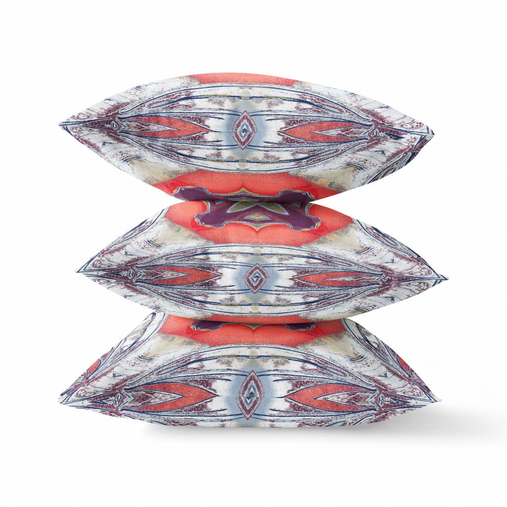 HomeRoots Light Blue Grey Peach 18â€ Gray Peach Geo Tribal Suede Throw Pillow