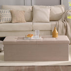 Cuyoca 45.3 Inches Storage Ottoman Bench Foldable Seat Footrest Shoe Bench End Of Bed Storage With Flipping Lid, 166L Storage Space, Linen Fabric Sandy Beige