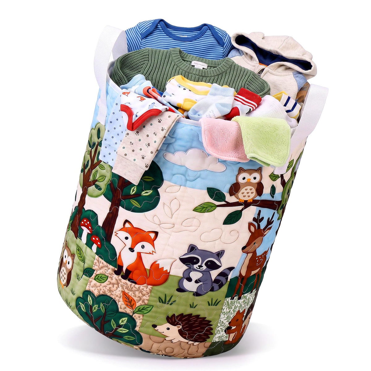 Suclain Quilted Laundry Basket with Handle Woodland Animal Storage Hamper
