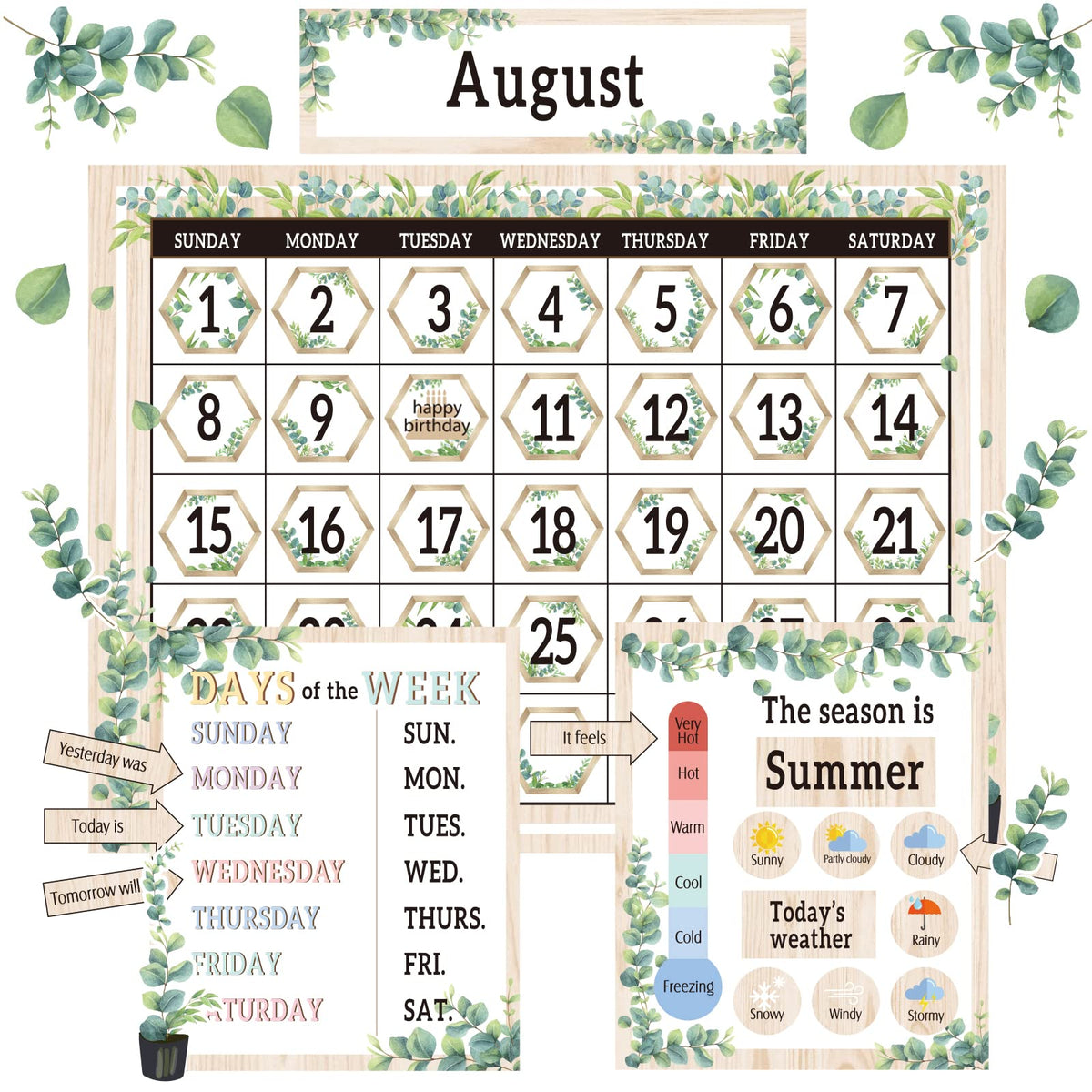 Boho Greenery Calendar Bulletin Board Set Simply Eucalyptus Ctp Bulletin Board Calendar Seasons Weather Chart Green Classroom Wi