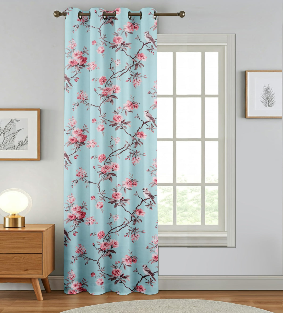 FRESH FROM LOOM 100% Blackout Curtains 8 Feet Long Floral Digital Printed Curtains| 1pc Window Parda for Living Room Bedroom wit
