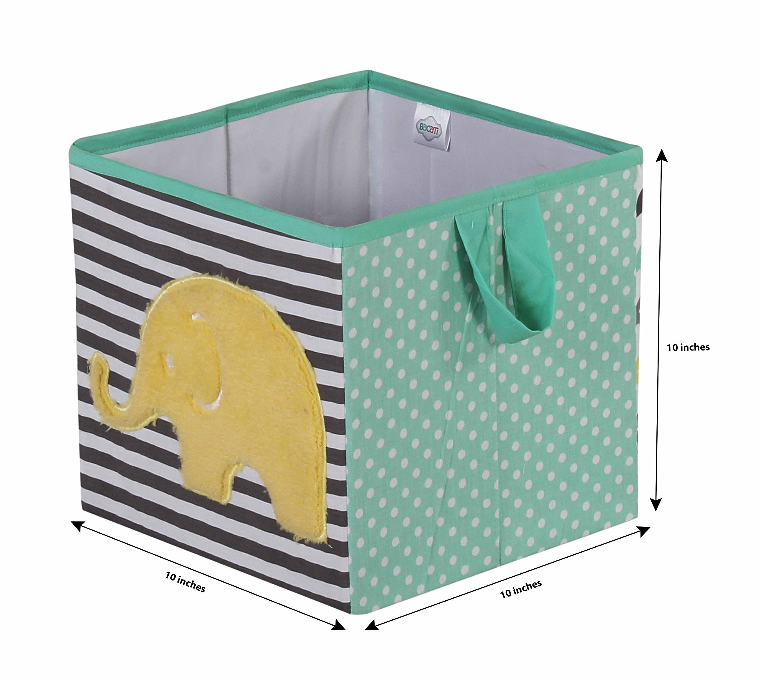 Bacati Elephants Unisex Fabric Storage Box/Tote, Mint/Yellow/Grey