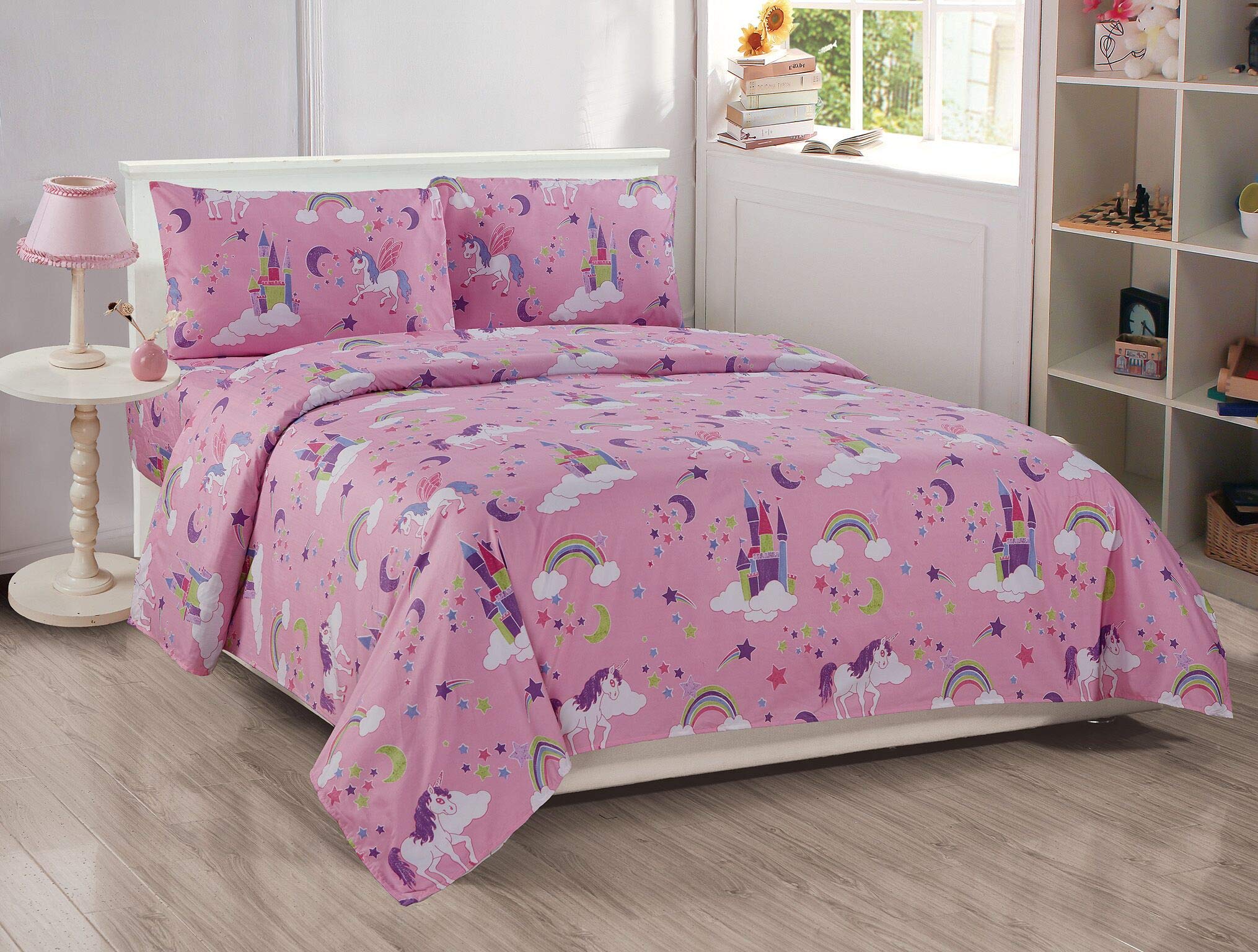 Sheet Set Unicorn Castle Rainbow Stars Pink Purple Multi-Color For Girls/Teen-Girls New # Unicorn Castle (Full Sheet)