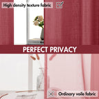 Miulee Burgundy Red Faux Linen Textured Sheer Curtains 96 Inches Long 2 Panels For Bedroom Living Room Grommet Light Filtering C
