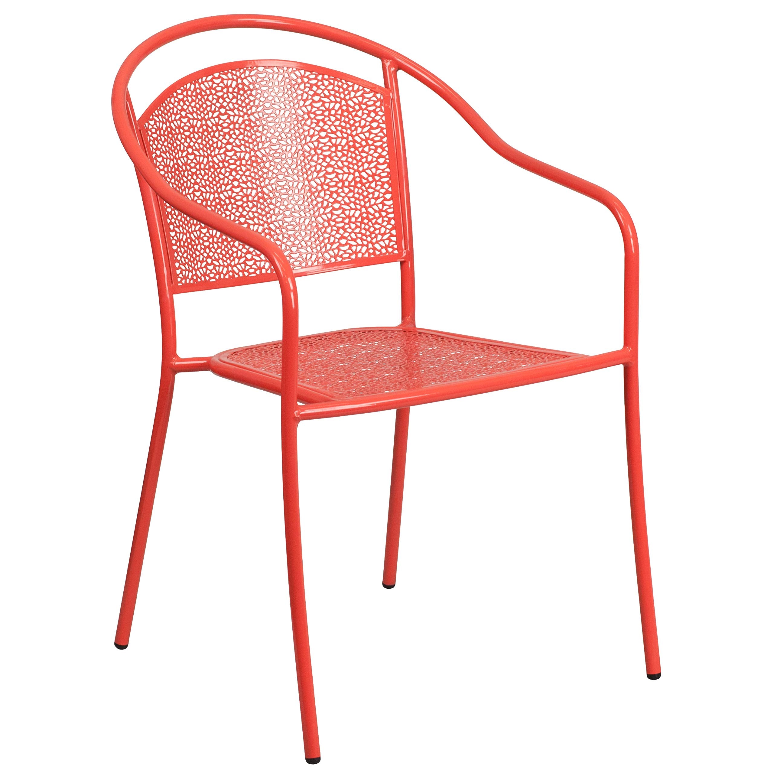Flash Furniture Commercial Grade 35.25' Round Coral Indoor-Outdoor Steel Patio Table Set With 2 Round Back Chairs