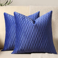 Dezene 24X24 Blue Throw Pillow Covers: 2 Pack Original Striped Velvet Square Decorative Pillow Cases For Farmhouse Couch